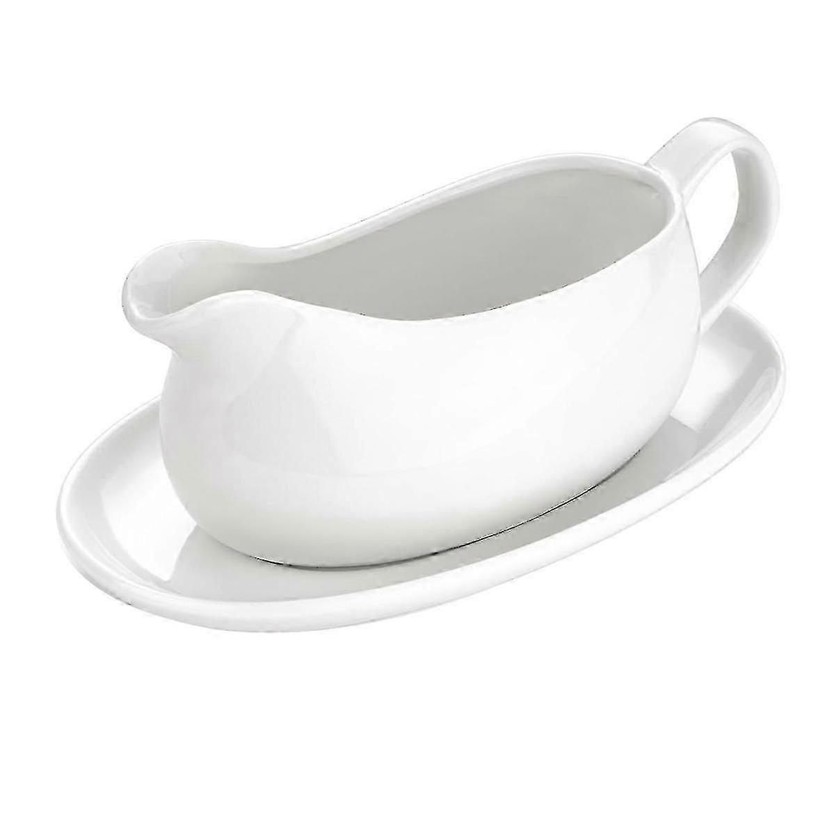 Boat and Saucer 14 Oz,Ceramic Sauce Boat with Tray for Milk,Warming Sauces,Creamer,Broth