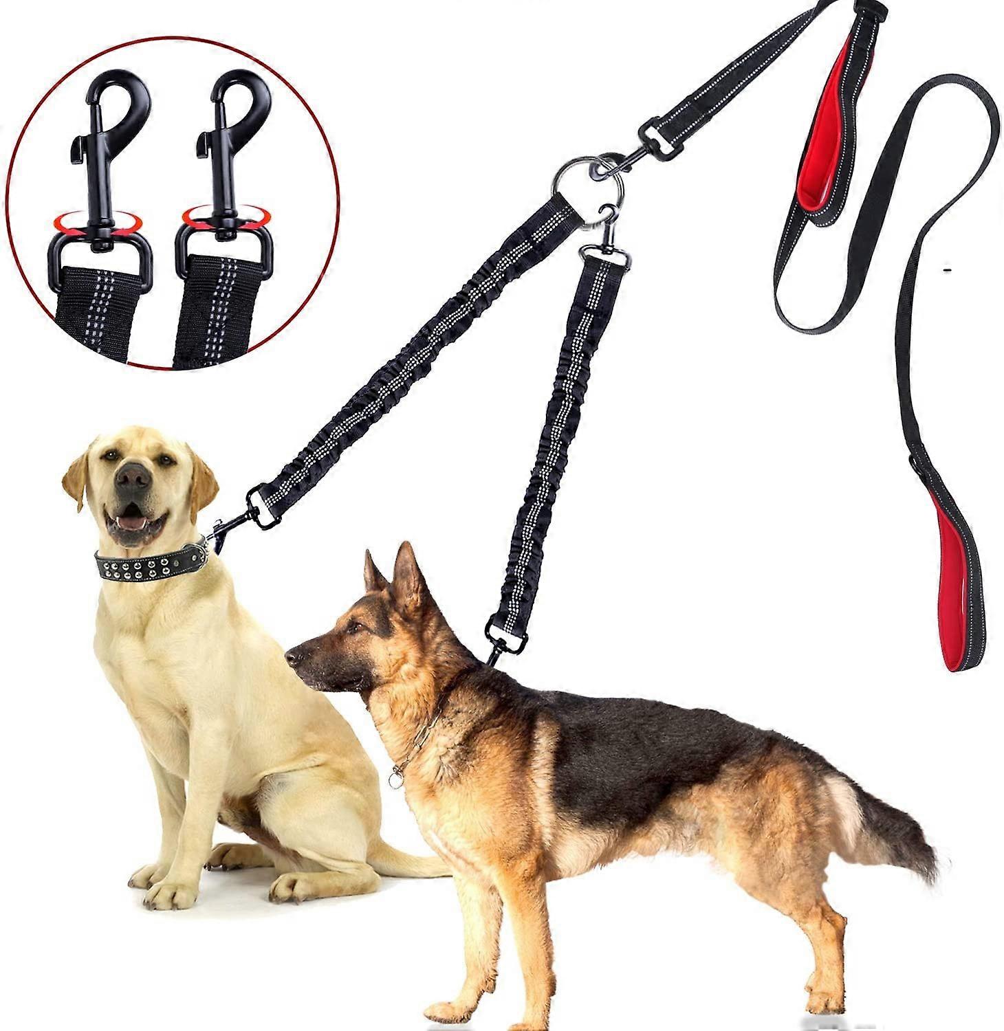Versatile Double Dog Leash, Dual Dog Leash No Tangle With Enhanced Visibility, Perfect For Outdoor Activities, Comfortable Shock Absorbing Bungee,