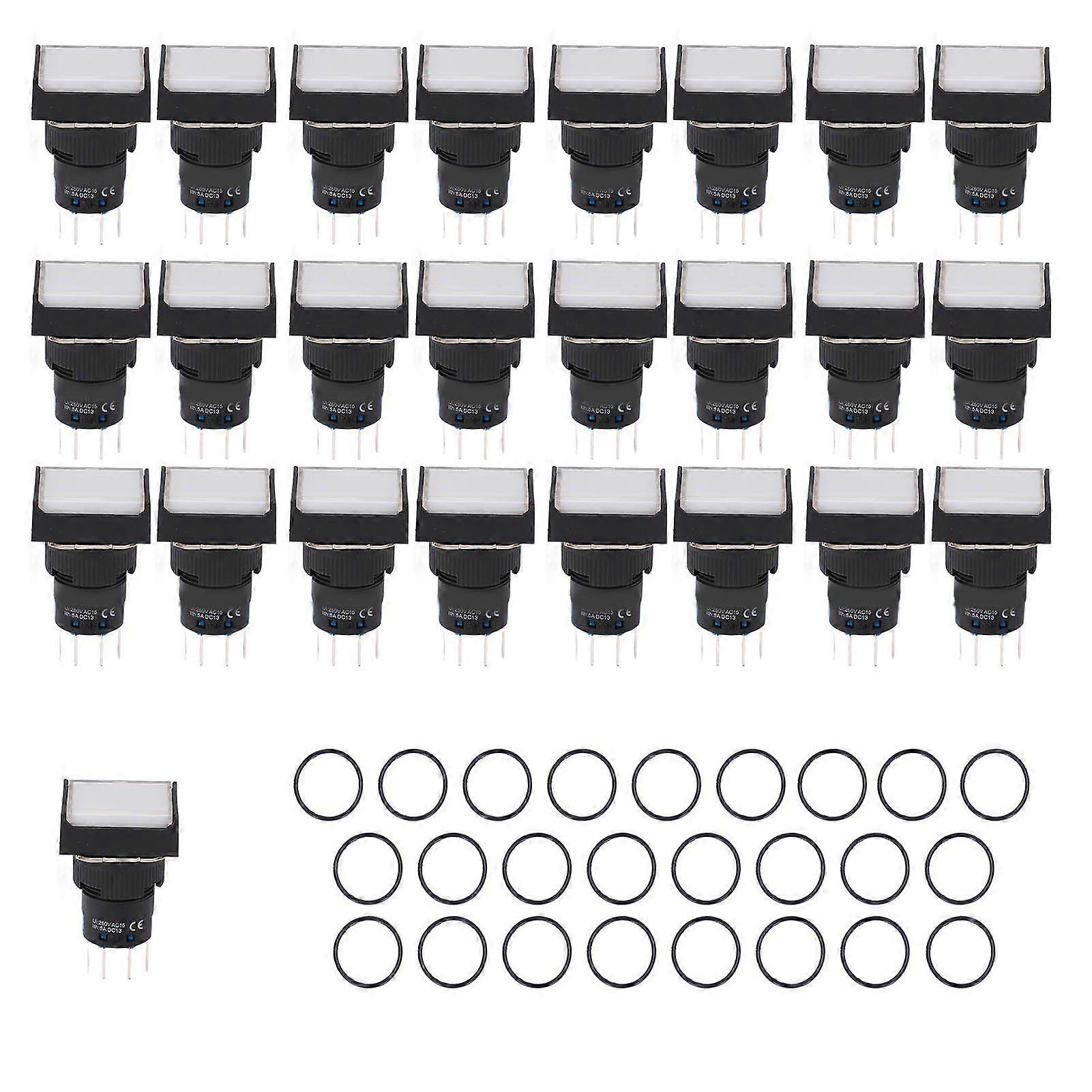 25 Pcs Industrial Push Self Locking Push Button Switch with Indicator Light AC for Machine Tool