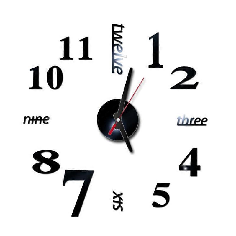 3D DIY Wall Clock Modern Design Large Clocks Home Sticker-Black