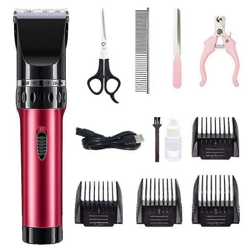 Rechargeable Trimmer Pet Clippers Cordless Pet Grooming Set Professional Comb Guides Scissors Low Noise cat Clippers Red Color