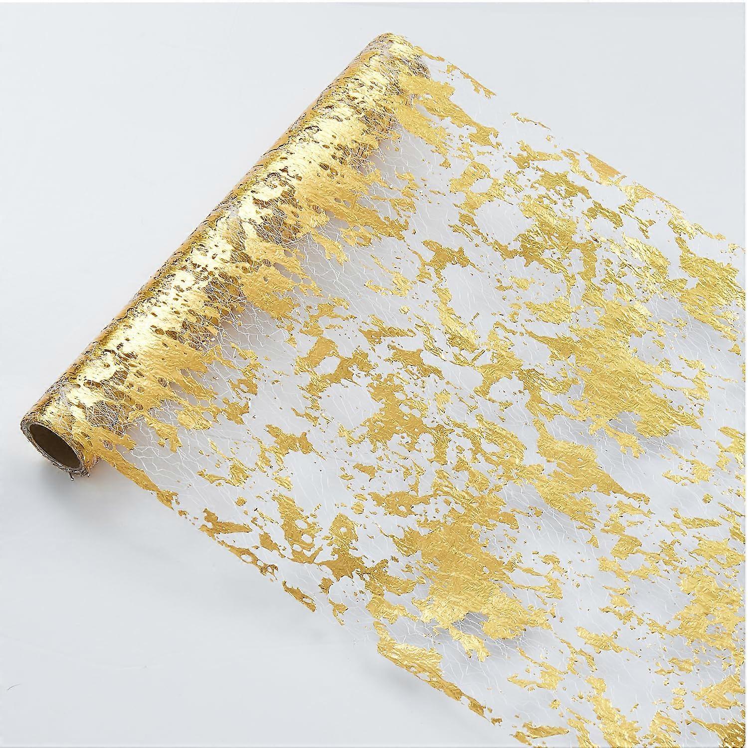 Gold Sequin Glitter Foil Metallic Mesh Table Runner 11 Inch x 100 Feet for Wedding Party Decorations