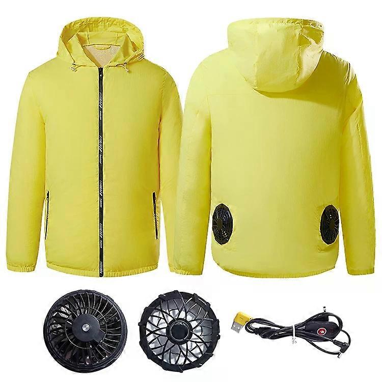 带风扇防晒的户外降温工作服,黄色,尺寸 XXXX-XXXXL 黄色,XXXXL
