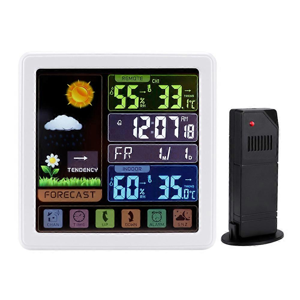 Multi-function touch screen button wireless weather clock creative color screen indoor and outdoor temperature and humidity meter