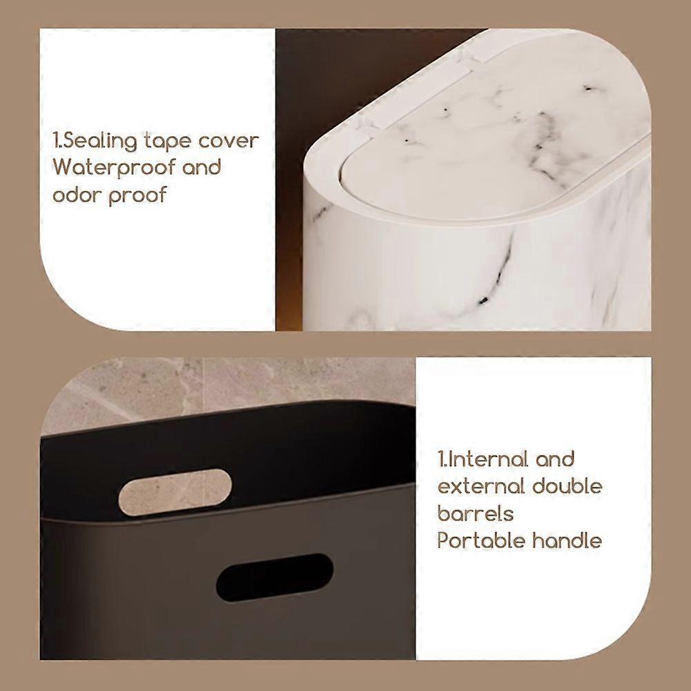 Nordic Modern Slim Bathroom Trash Can with Lid, Marble/Wood Pattern ...