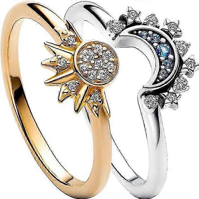 Conjunto de Anéis de Sol e Lua, Anel de Sol e Lua Cintilante para Mulheres
