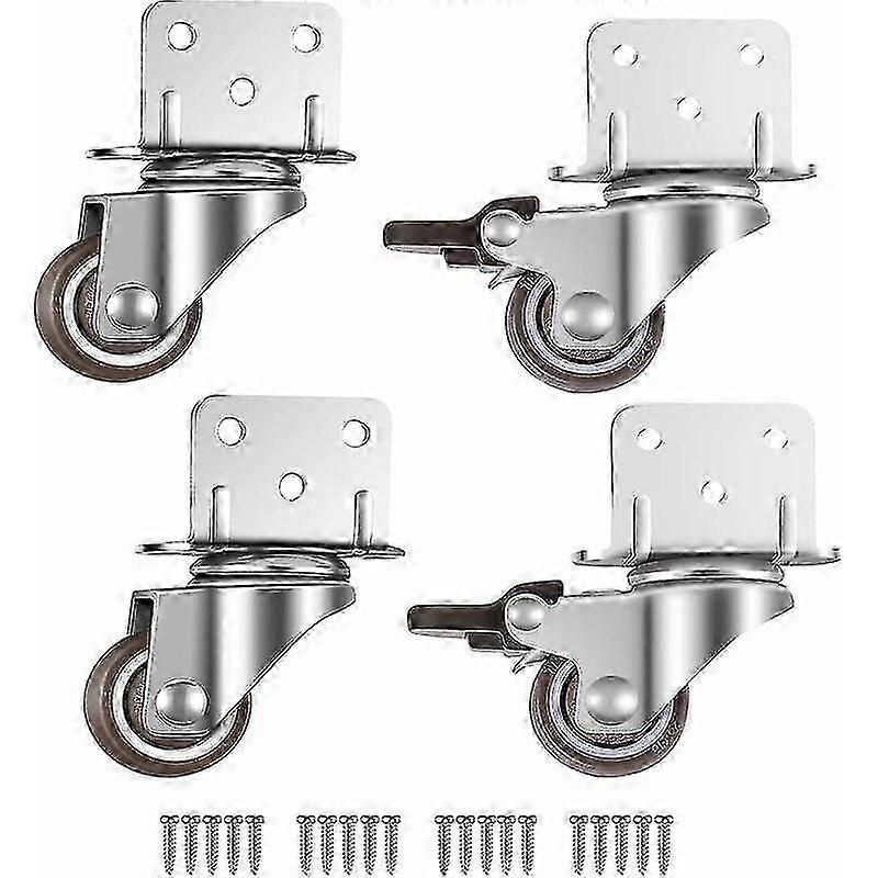 Set Of 4 Small Swivel Furniture Casters, 25mm With Brake, L-shaped Mounting Plate, Suitable For Furniture, Flower Stands, Nurseries (25m
