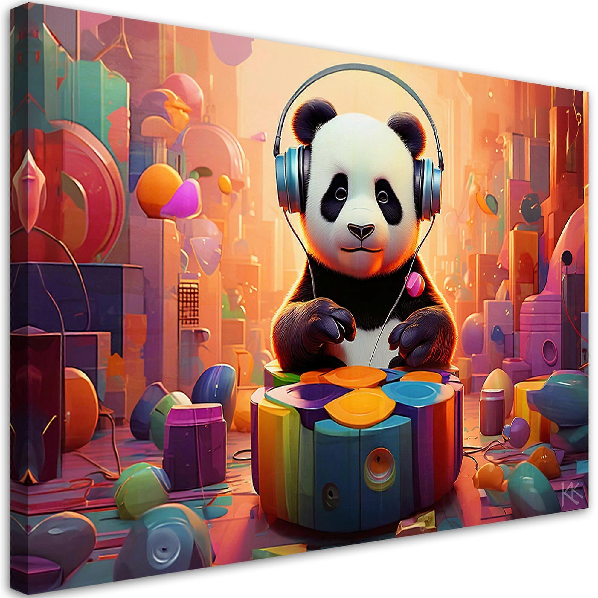 Impression sur toile, Panda au casque - 120x80