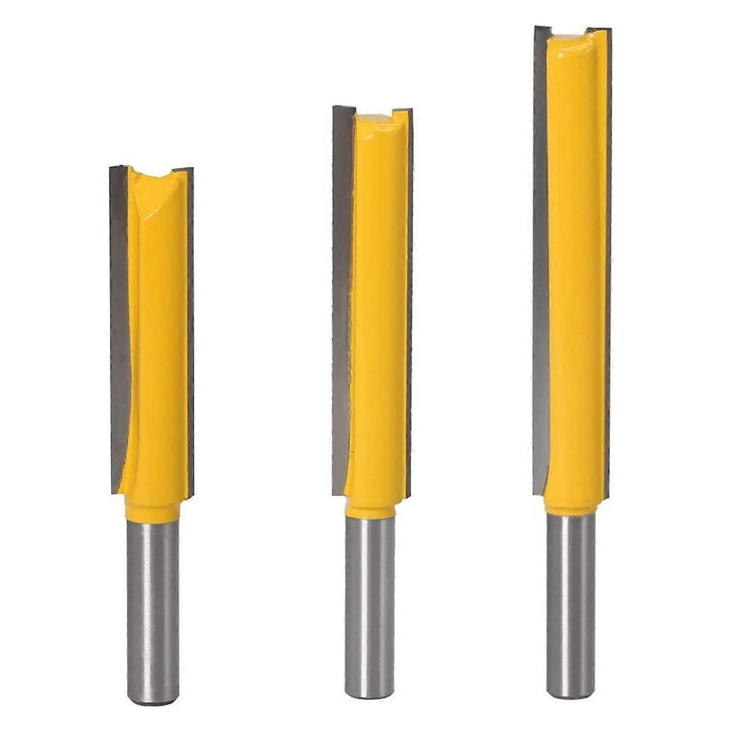 Long Straight Trim Router Bit Set, 8mm Shank, Double Edge Flute, Grooving Router Bit for Woodworking (3 Pieces)