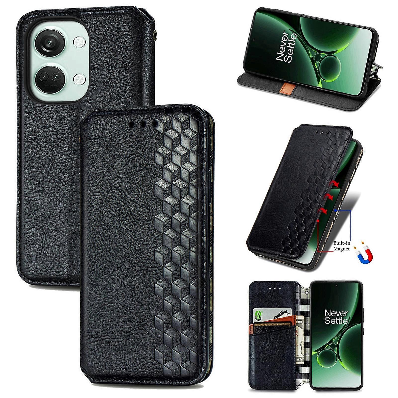 Cubic Grid Pressed Magnetic Leather Phone Case