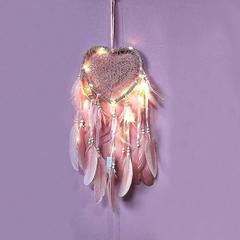 Handmade Dream Catcher With Led Light And Feathers - Bohemia Decoration For Bedroom