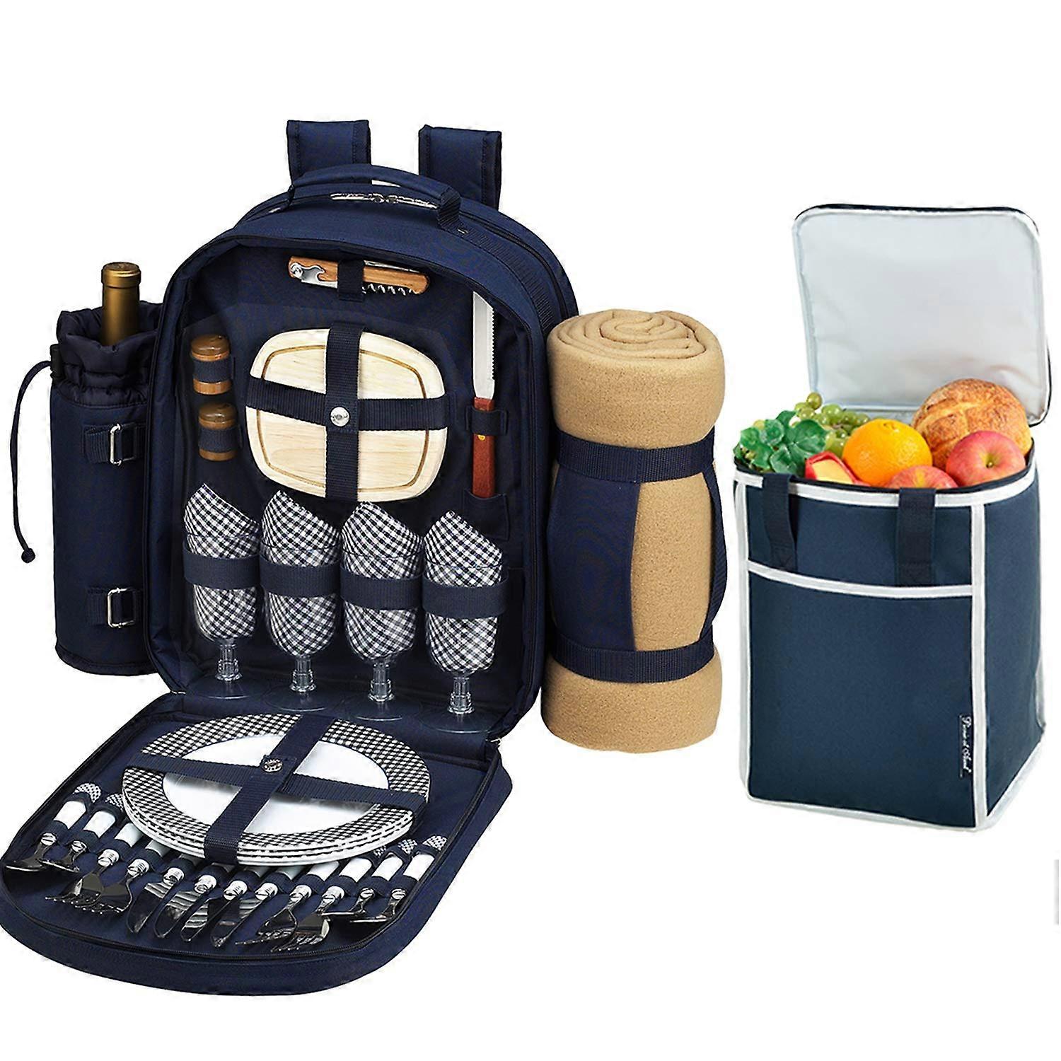 Original Equipped Backpack for 4 with Blanket Extra Bonus Cooler Designed Assembled in California Navy