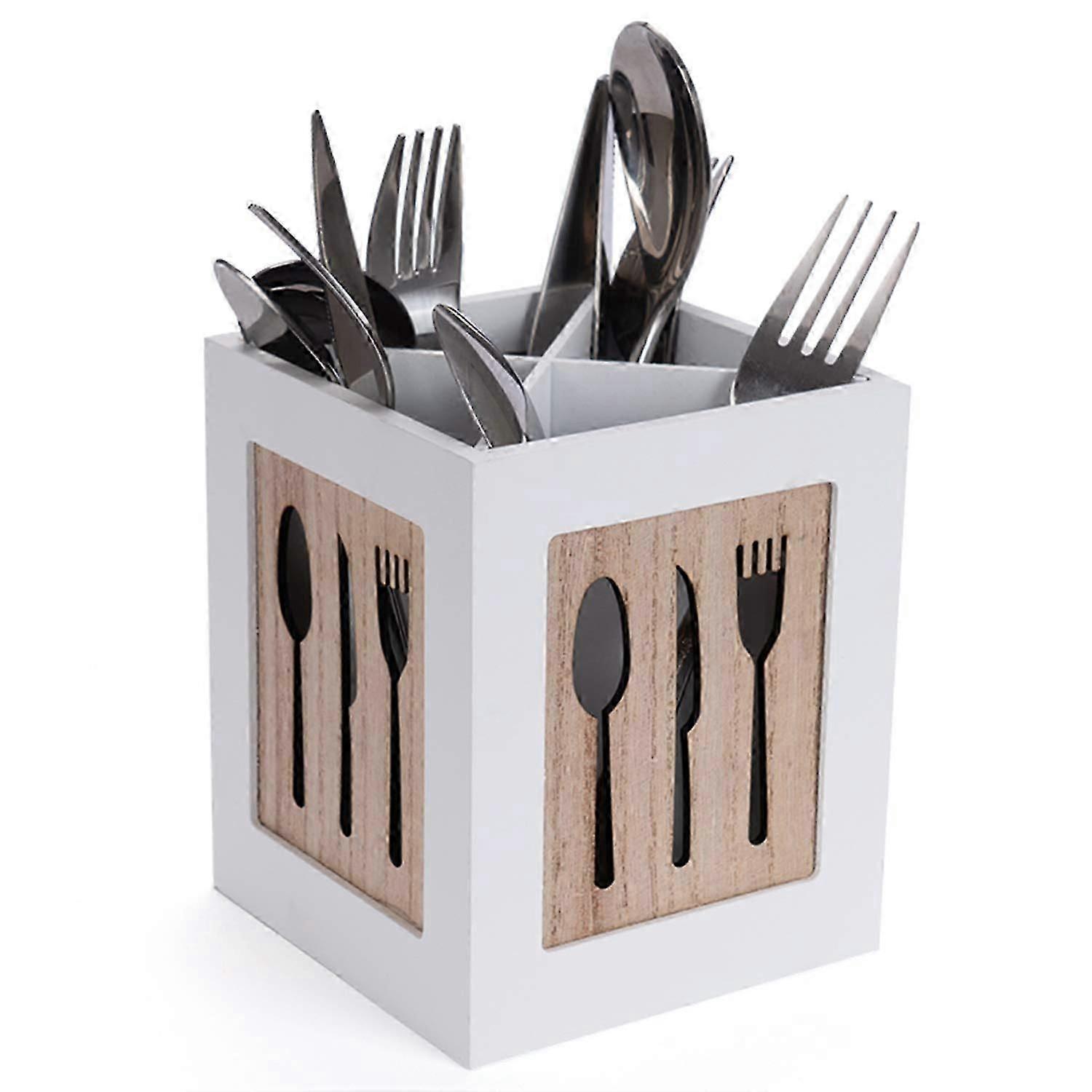 Wooden cutlery box, cutlery basket table for spoon, fork, knife, decorative cutlery container with cutlery motif, cutlery box for dining table, kitche