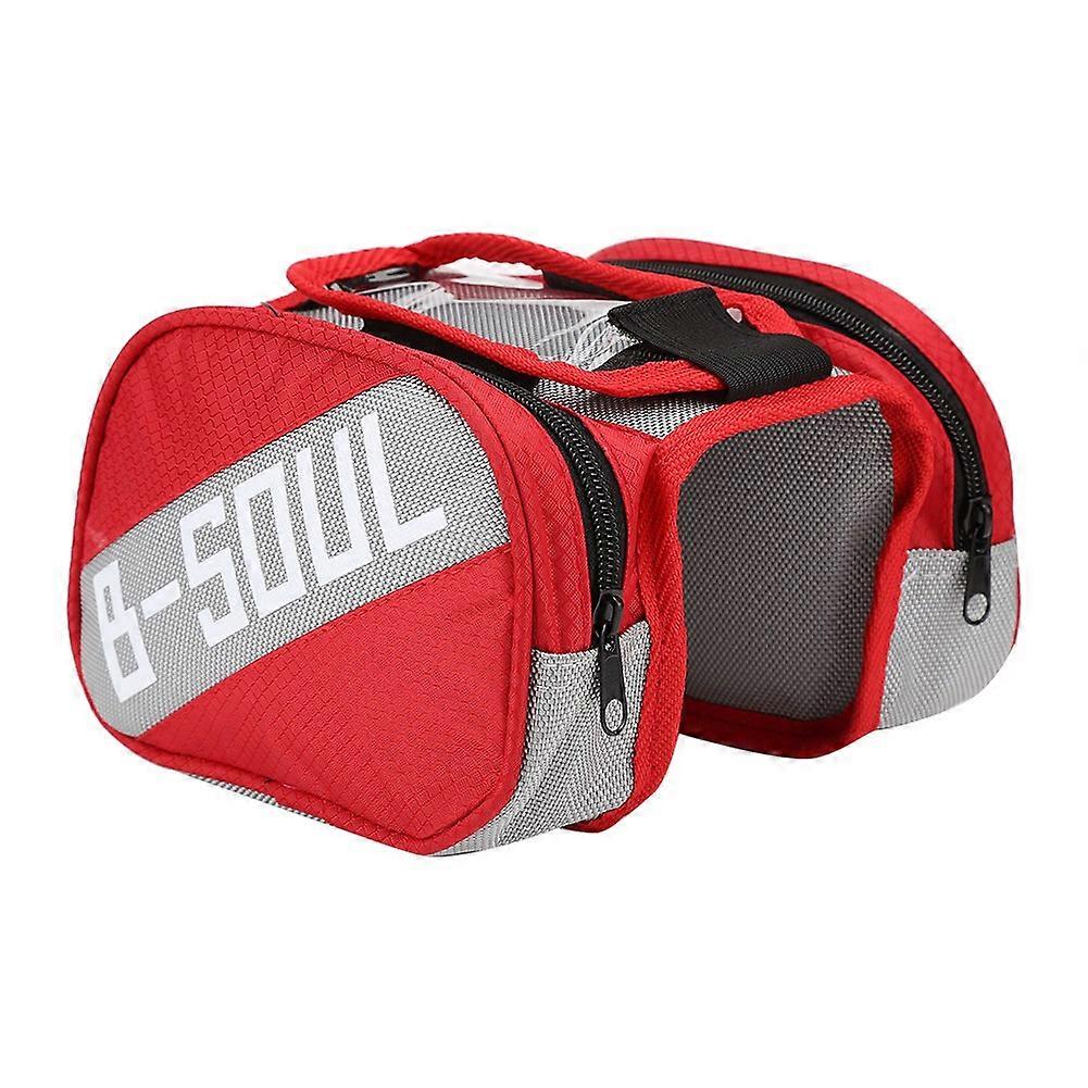 Bicycle Frame Pannier Front Tube Double Saddle Bag With Phone Holder (red)