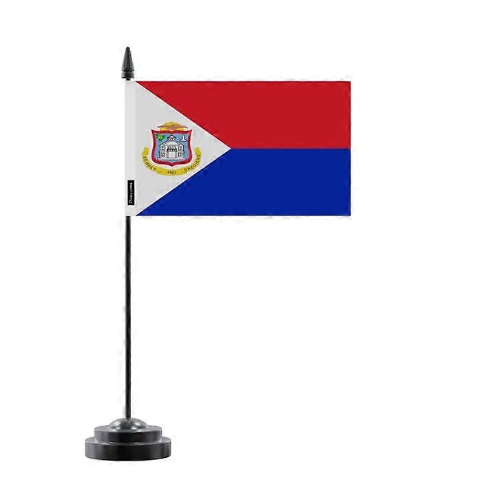 Table Flag - Saint Martin - 14 x 21 cm - Polyester - Plastic Pole - Double-Sided Print