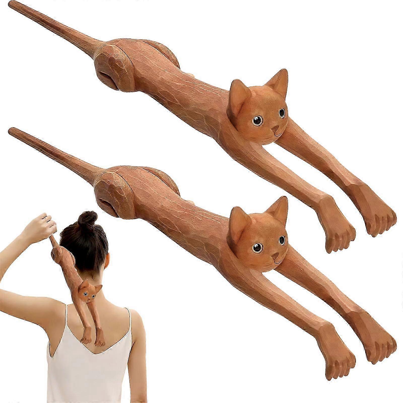2025 Cat Shaped Back Scratcher 18.9in Long Handle Basswood Massager for Instant Itch Relief