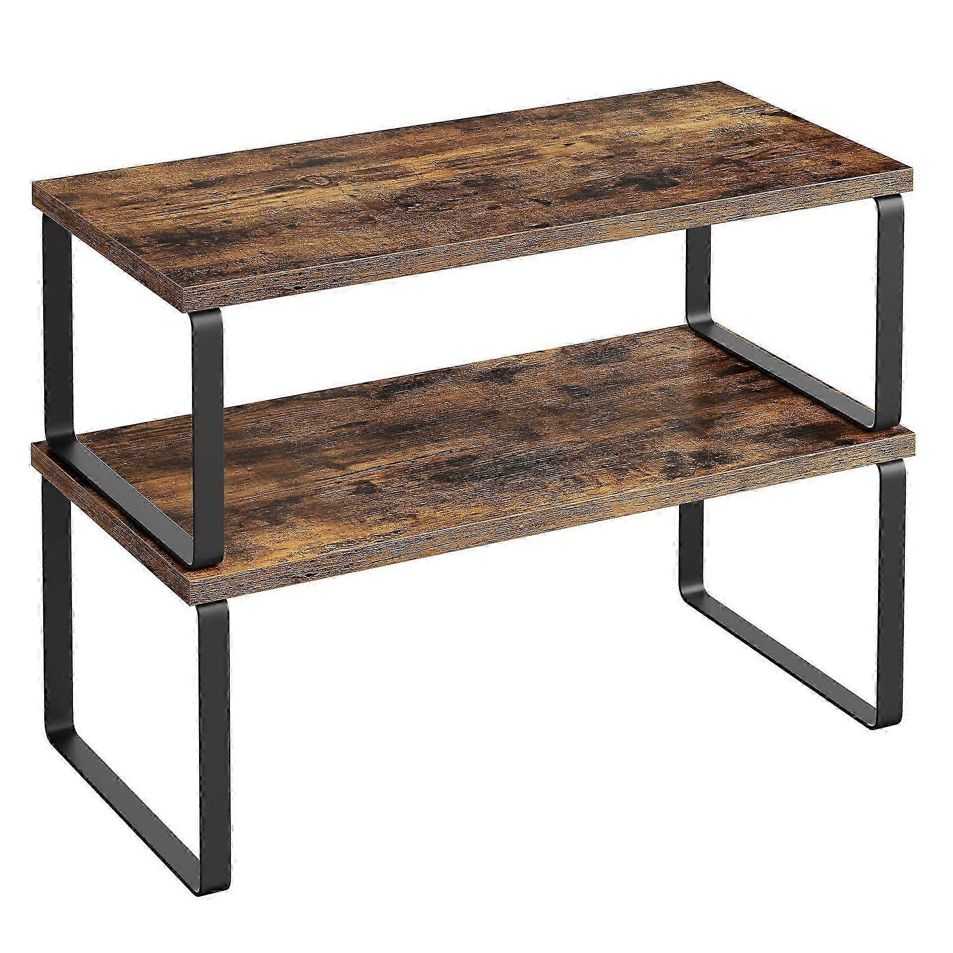 Cabinet Storage Rack Organizer Stackable Expandable Kitchen Spice Rack Countertop Shelf for Kitchen Table Brown