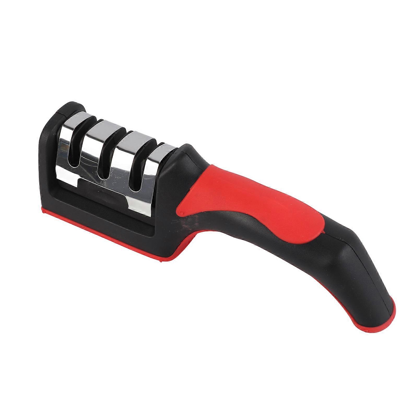 Handheld Knife Sharpening Tool 3 Segments Red and Black Multipurpose Knife Sharpener for Kitchen 