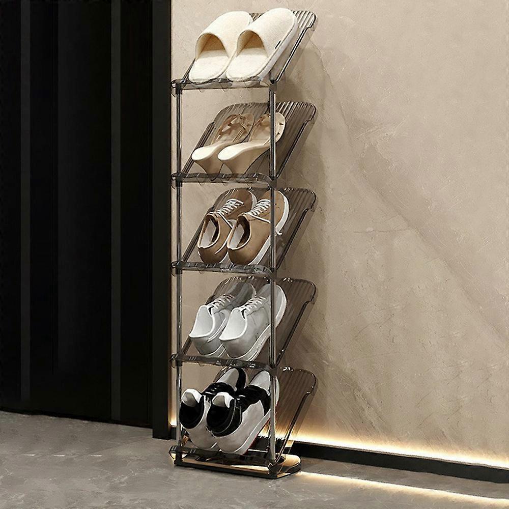 Storage Holders & Hooks 5 Tier PP + Stainless Steel Pipe Narrow Shoe Rack Easy Assembly Space Saving Storage Shelf Transparent Grey