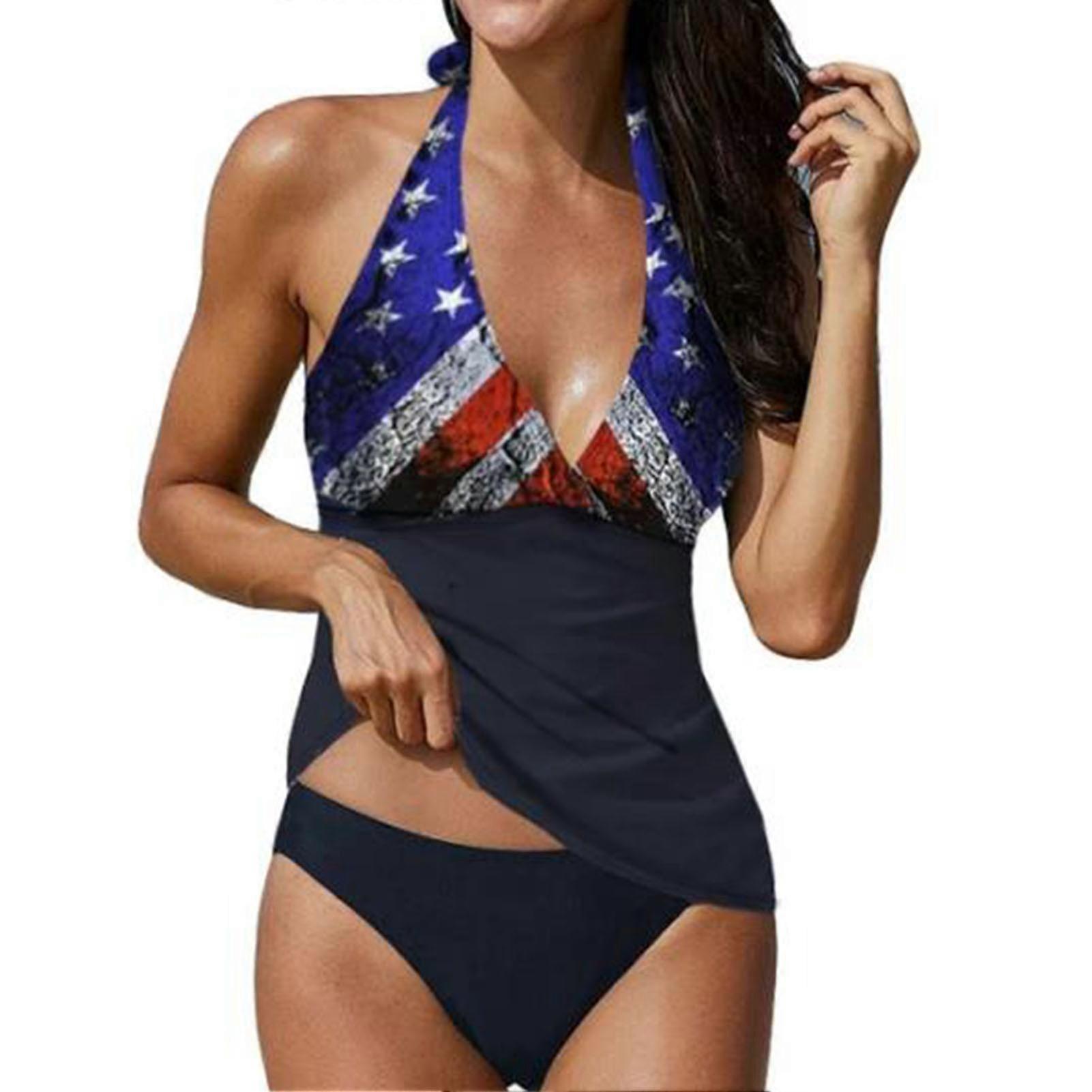 Women 2 Piece Bathing Suits American Flag Pattern Bathing Suit