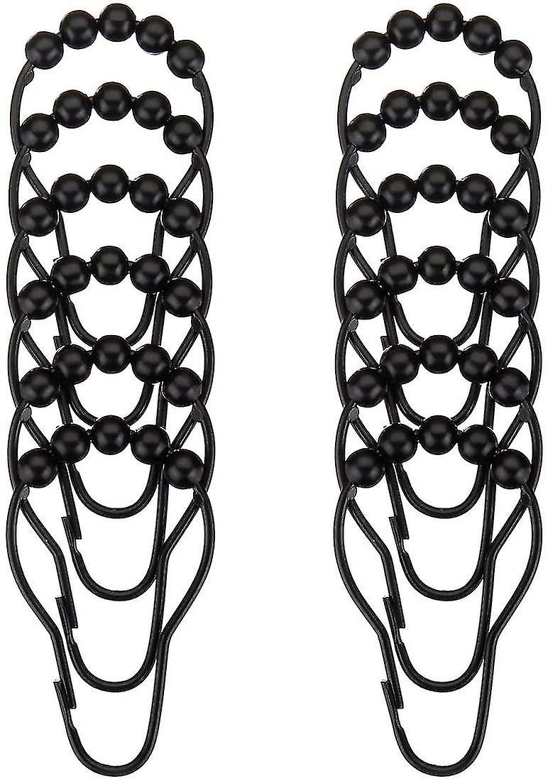 24 PCS Shower Curtain Hooks – Stainless Steel Rust-Resistant Rings With Rhinestone Decoration (Black)
