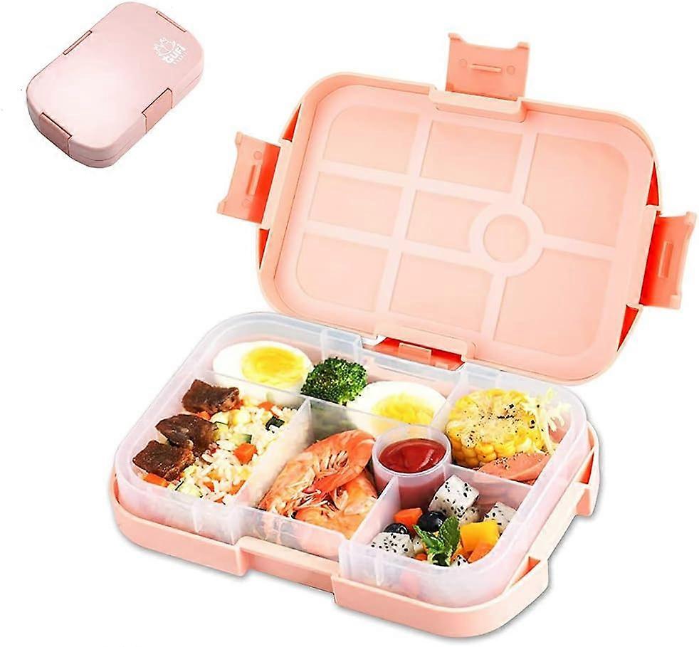 Children's lunch box with compartments, lunch box with 6 compartments and 1 silicone seal, pink