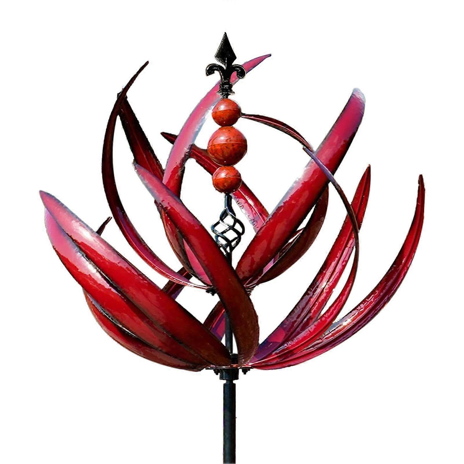 Lotus Wind Spinner Windmill for Garden, 360 Degree Display Metal Stakes
