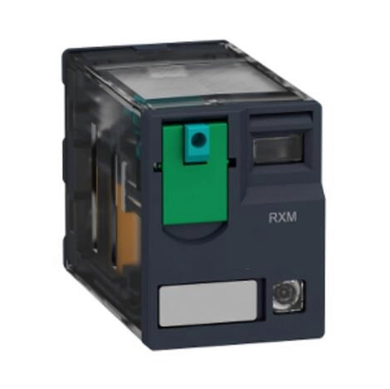 RXM4AB2GD Miniature Relay, 10 Pack, 6A, 4 Changeover Contacts, LED Indicator, Lockable Test Button, 125V DC