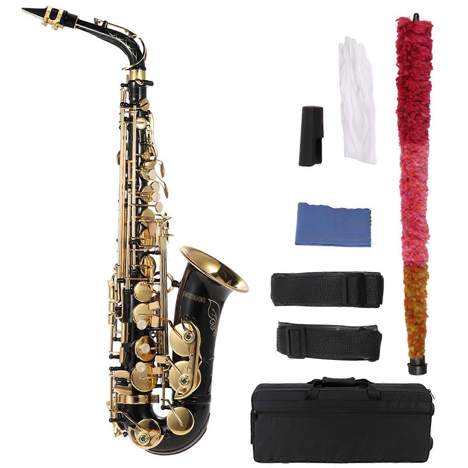 Ammoon E-flat Alto Saxophone, Gold Lacquered Brass, E-flat, 82Z, Woodwind Instrument with Cleaning Brush, Cloth, Gloves, Strap, Padded Case