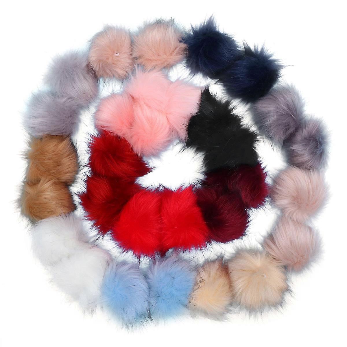Faux Pompoms Fluffy Simulated Pom Assorted Color 10cm Round Key Chain Car Keyring Decoration Crafts 30Pcs