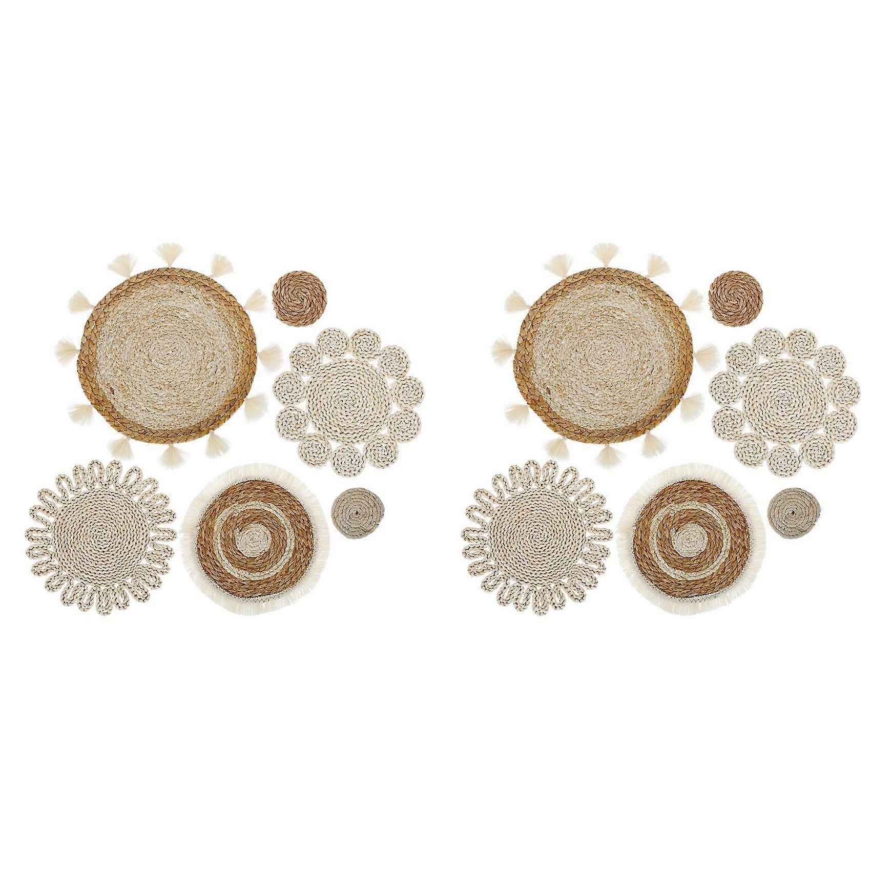 6PCS Boho Wall Basket Decor Set Woven Rattan Flat Baskets