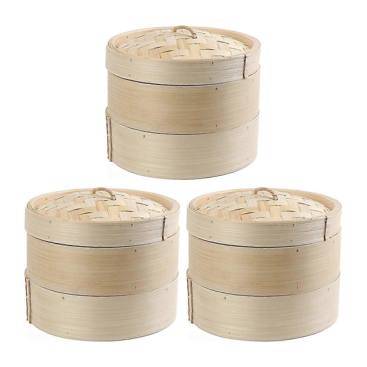 3set Bamboo Steamer 2 Tier 8 Inch Dim Sum Basket Rice Pasta Cooker Set with Lid By Steam Basket for