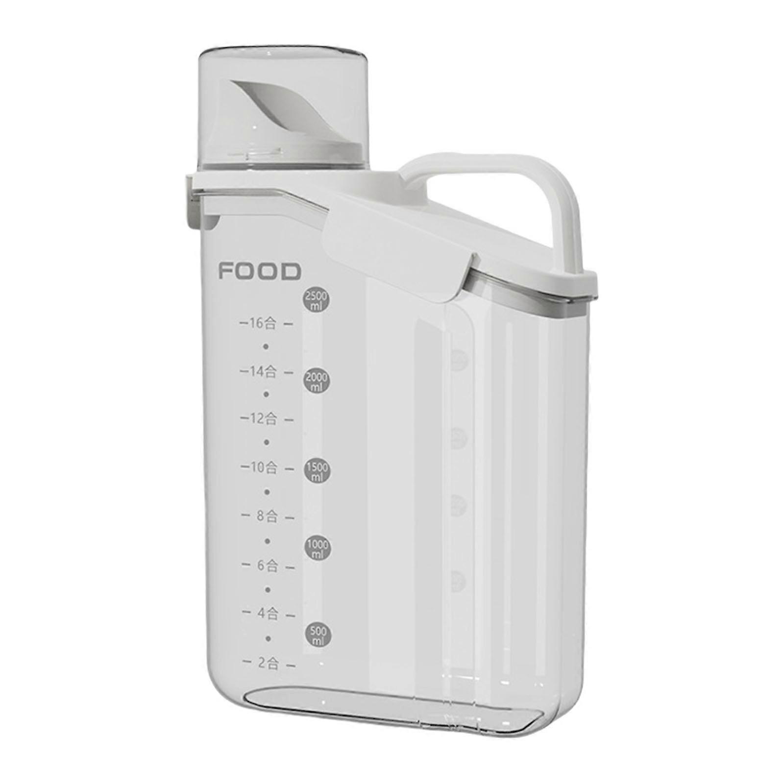 Airtight Cereal Container with Measuring Cup and Ergonomic Handle Dry Food Bin for Flour Rice Baking Supplies Organiser White