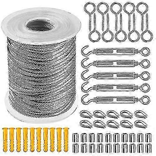 56pcs مجموعة 30M سلك حبل مجموعة 2mm الفولاذ المقاوم للصدأ سلك حبل كابل هوك Minikit البلاستيكية المغلفة الثقيلة 304 الفولاذ المقاوم للصدأ كابل حبل Turnbuckle سلك عشرات