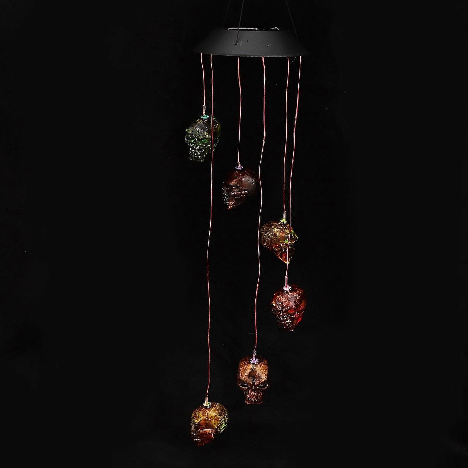 Unique Wind Chime Halloween Decorations Skull Shape Acrylic Material Indoor Decoration 13x13x62cm Colorful Light 1Pcs