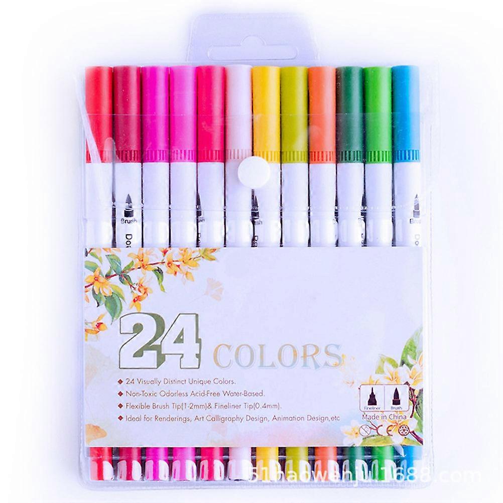 Watercolor Pens Double Headed Stationery For Students Artists 24Pcs