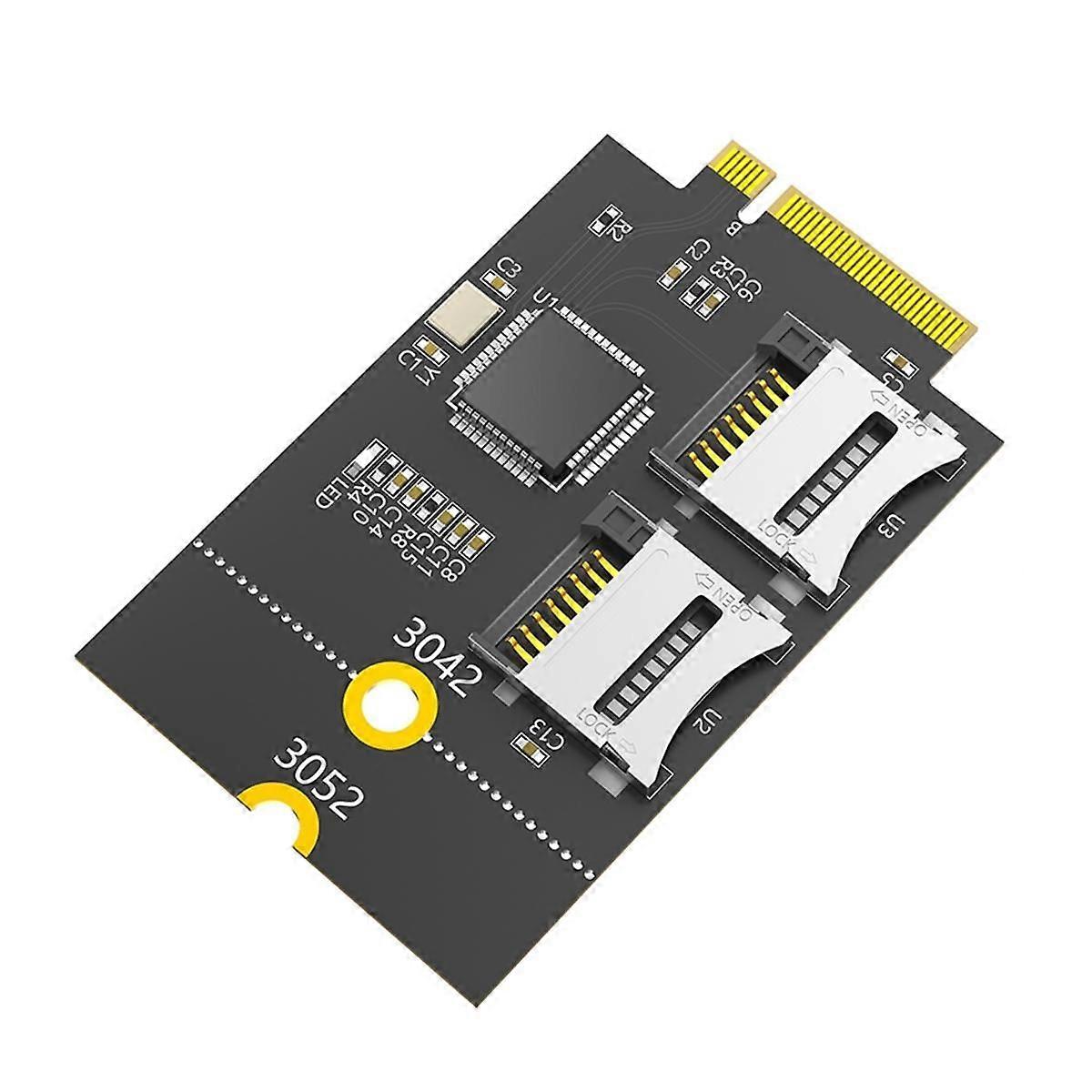 Dual Micro-SD Card, TF Card to NGFF M.2 Key B Reader Adapter Converter (Supports USB Bus, Not SATA Bus)
