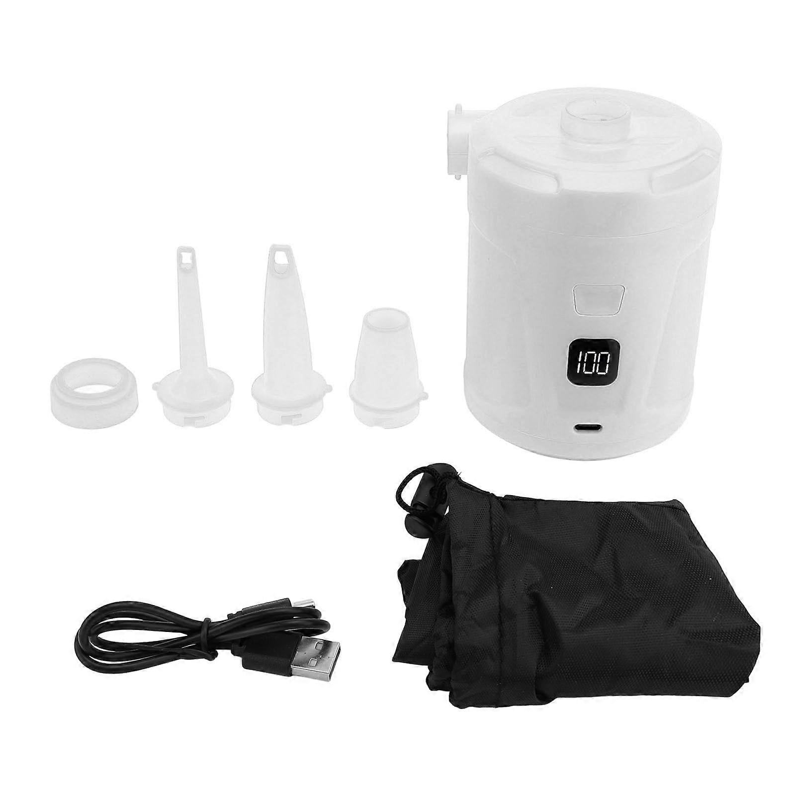 Electric Air Pump, 4 Nozzles, 5200mAh USB LED, Portable Tyre Inflator (White)