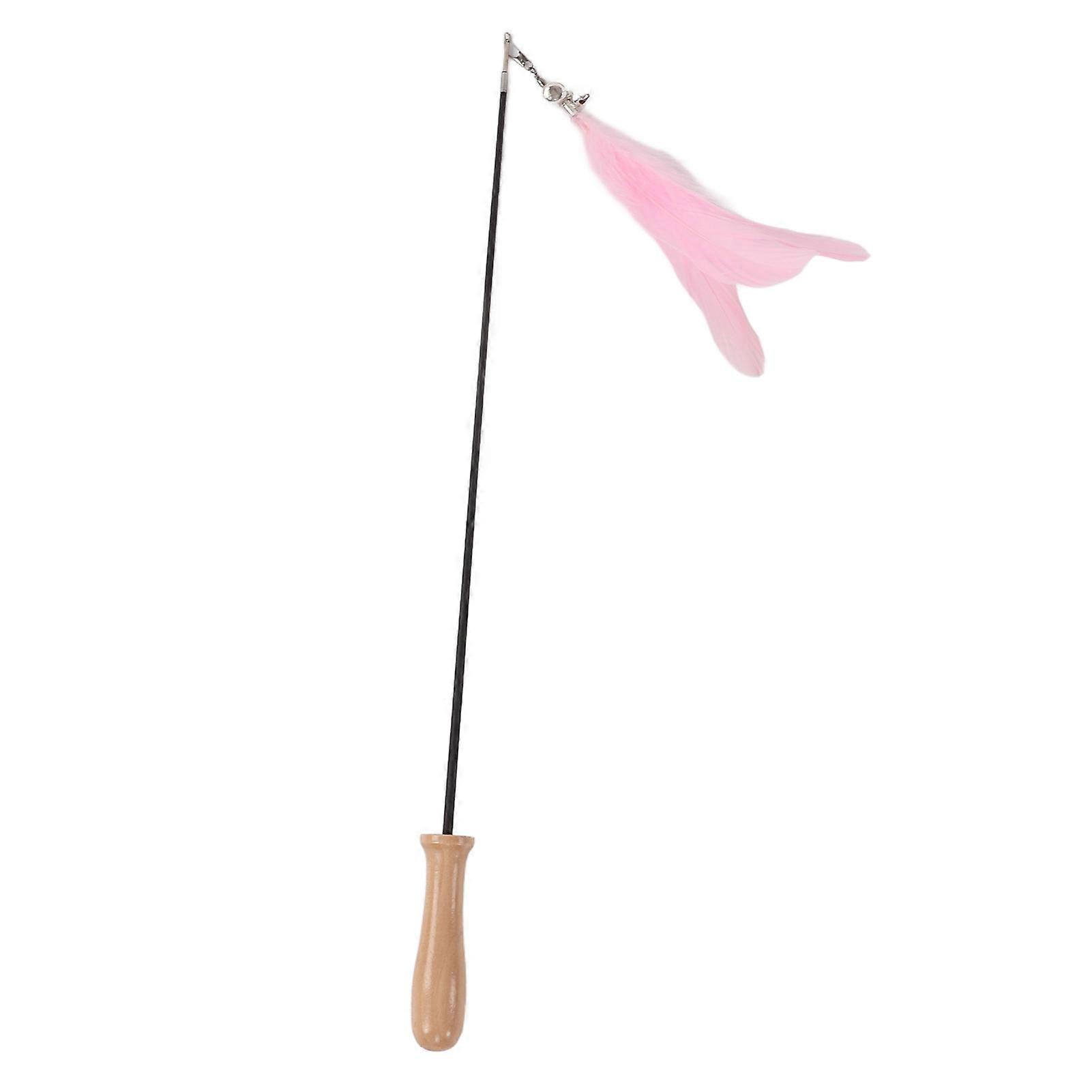 Funny Cat Stick Retractable Feather Bell Funny Cat Stick with Wooden Pole for Indoor CatsPink