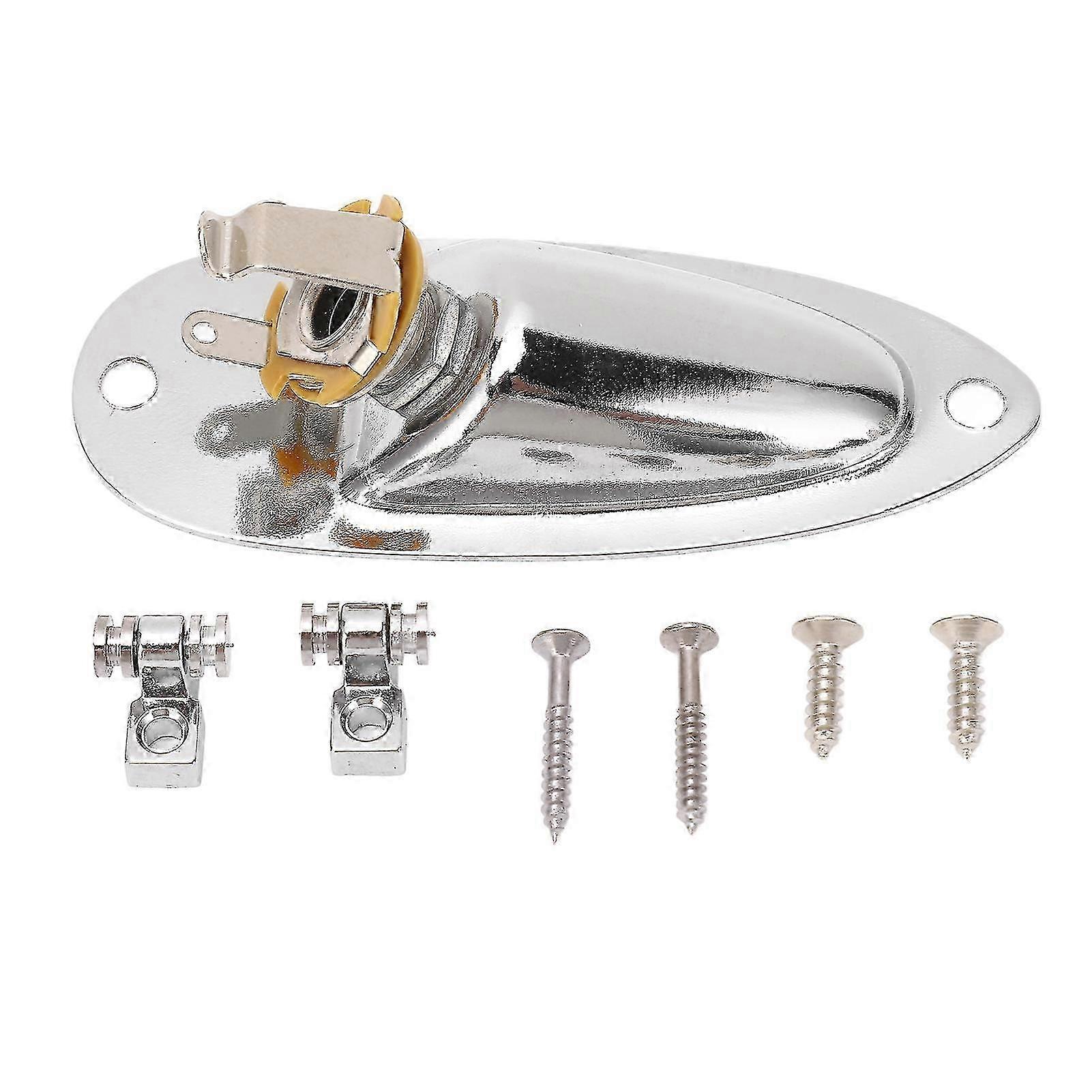 2024 Guitar Input Jack Boat Style 6.35mm Metal Electric Guitar Input Output Socket with 2 String Fixators Silver