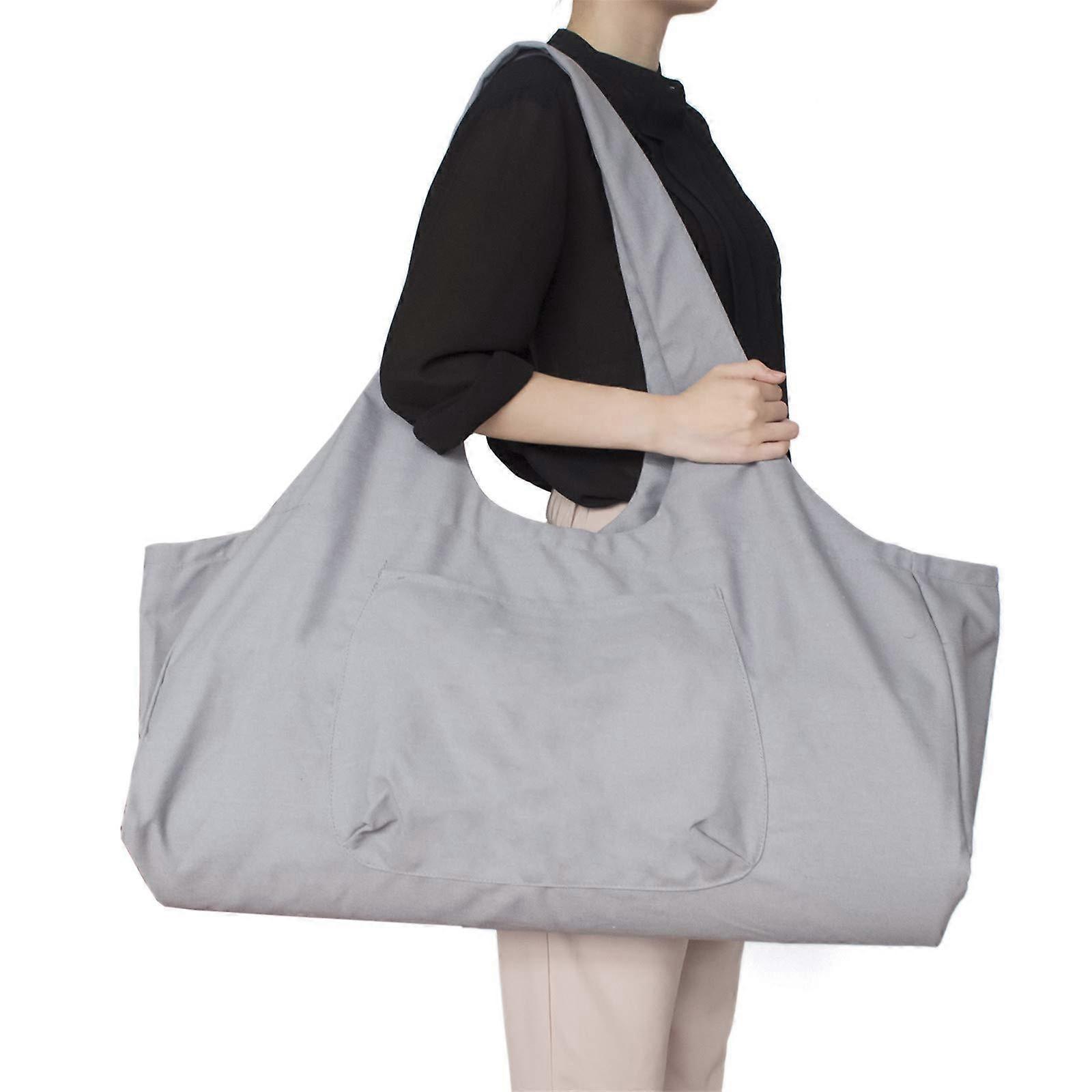 Zip Yoga Mat Bag Large Capacity Portable Canvas with Pockets for Men and Women in Gray, All-in-One Yoga Carrying Solution