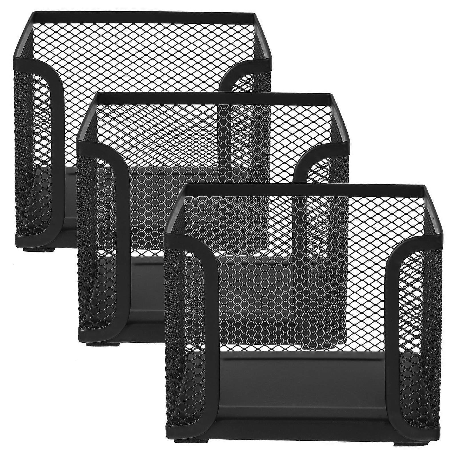 Mesh Memo Holder Iron Note Organizer Box for Storage 3Pcs Black