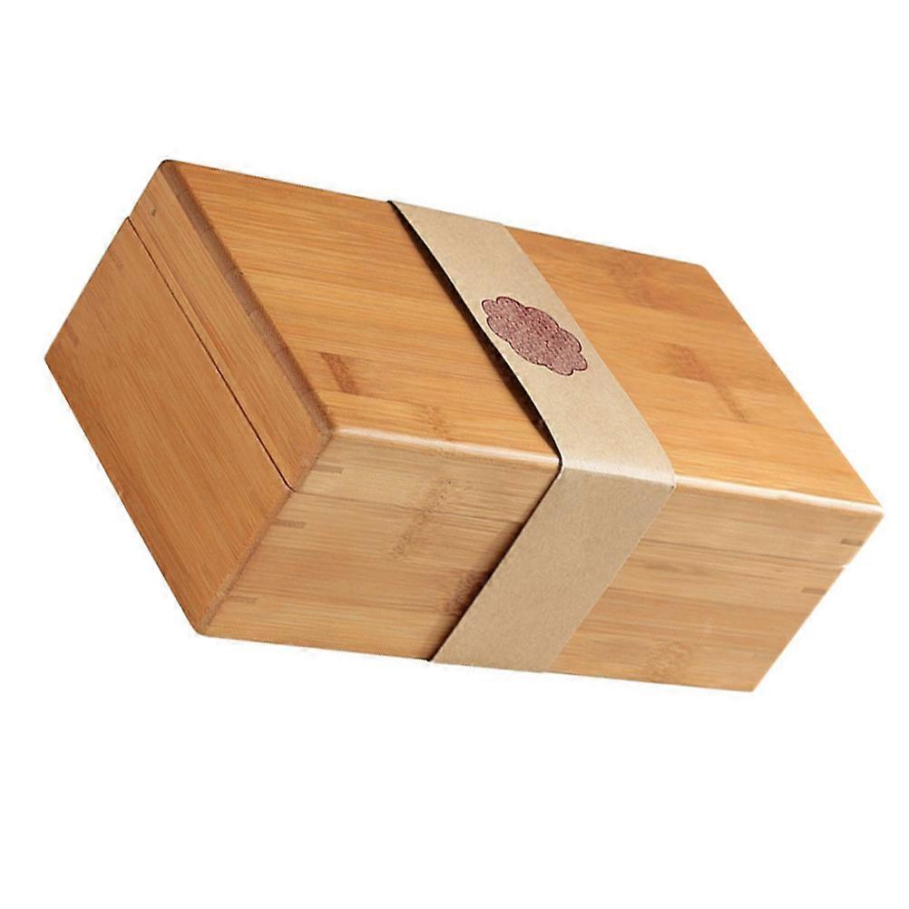 Bamboo Storage Containers High Grade Tea Box Khaki Home Use Rectangular Shape 1Pack