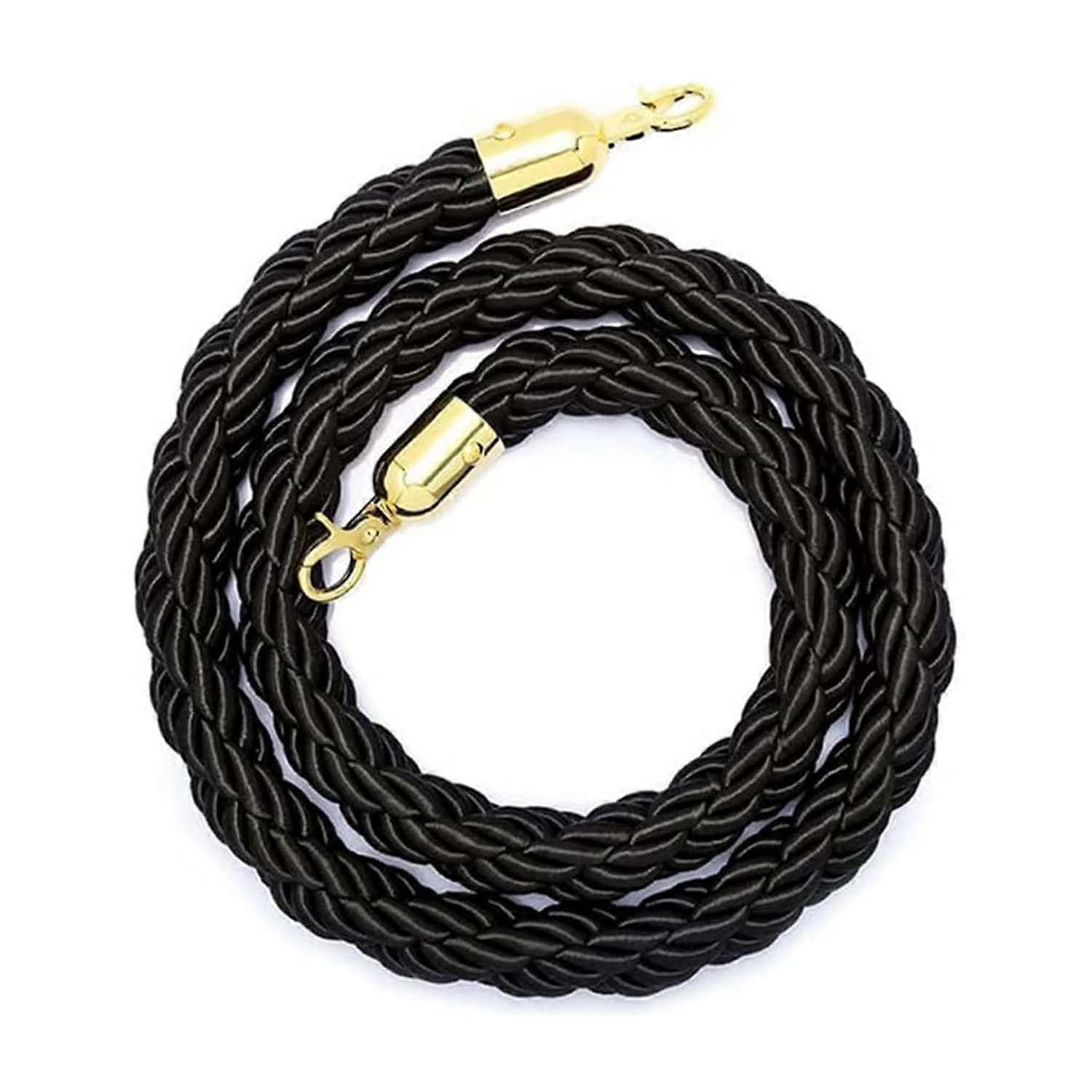 Queue barrier ropes, crowd control, stanchion rope, with goldcolored hook, 1.2 m black.