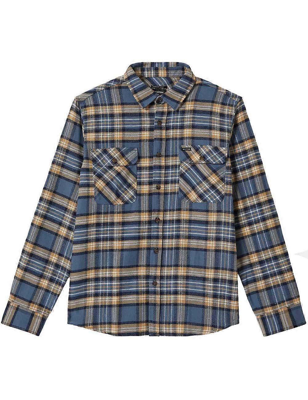 Men's Brixton Bowery Flannel Shirt - Azure Blue/washed Navy/sand