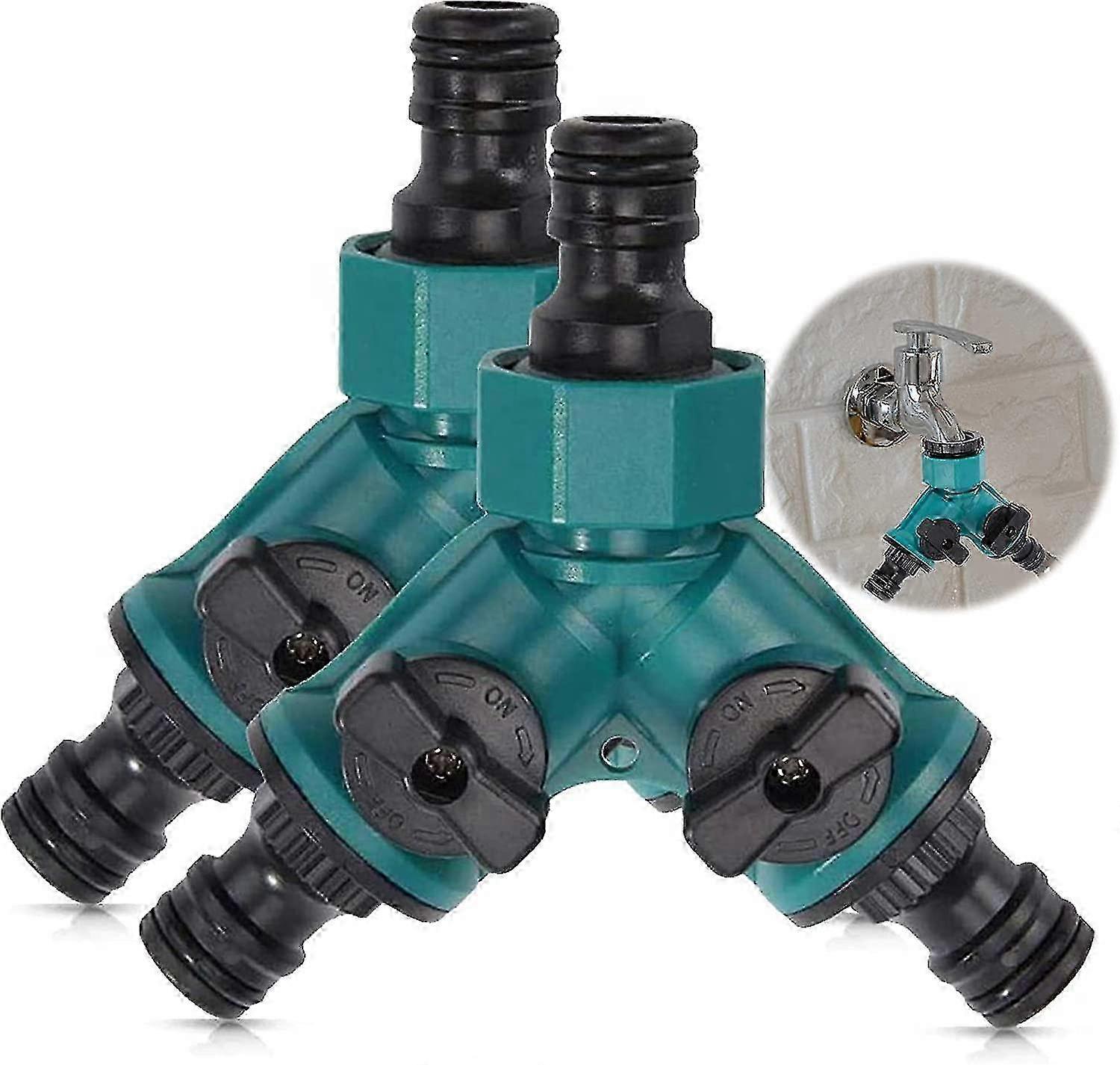 3/4 Inch 2-Way Y-Type Hose Connector, with Shut-off Valves, Faucet Adapter