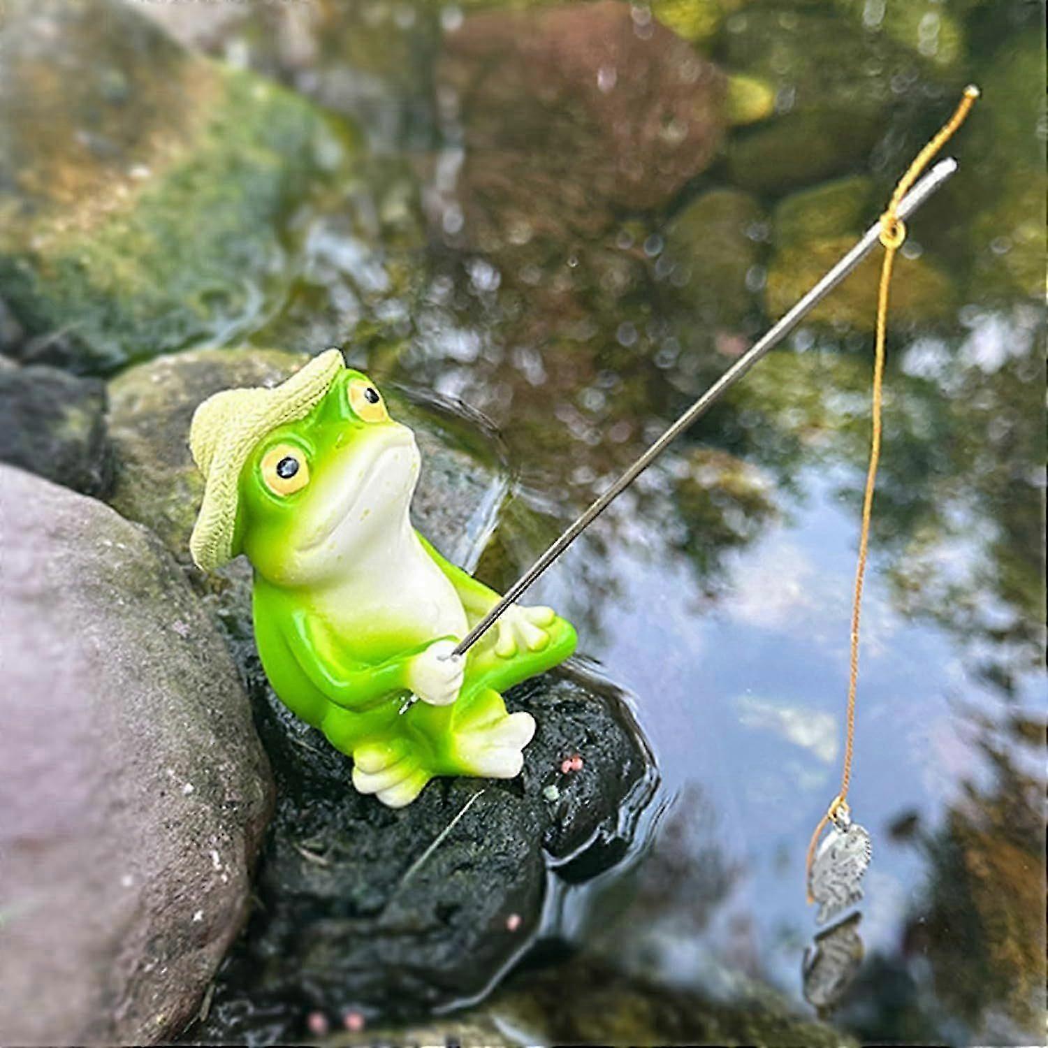 Garden Pond Decorative Fishing Figure Made of Resin Garden Decoration Figures, Mini Pond Angler Frog Figure Decoration for Garden Landscape