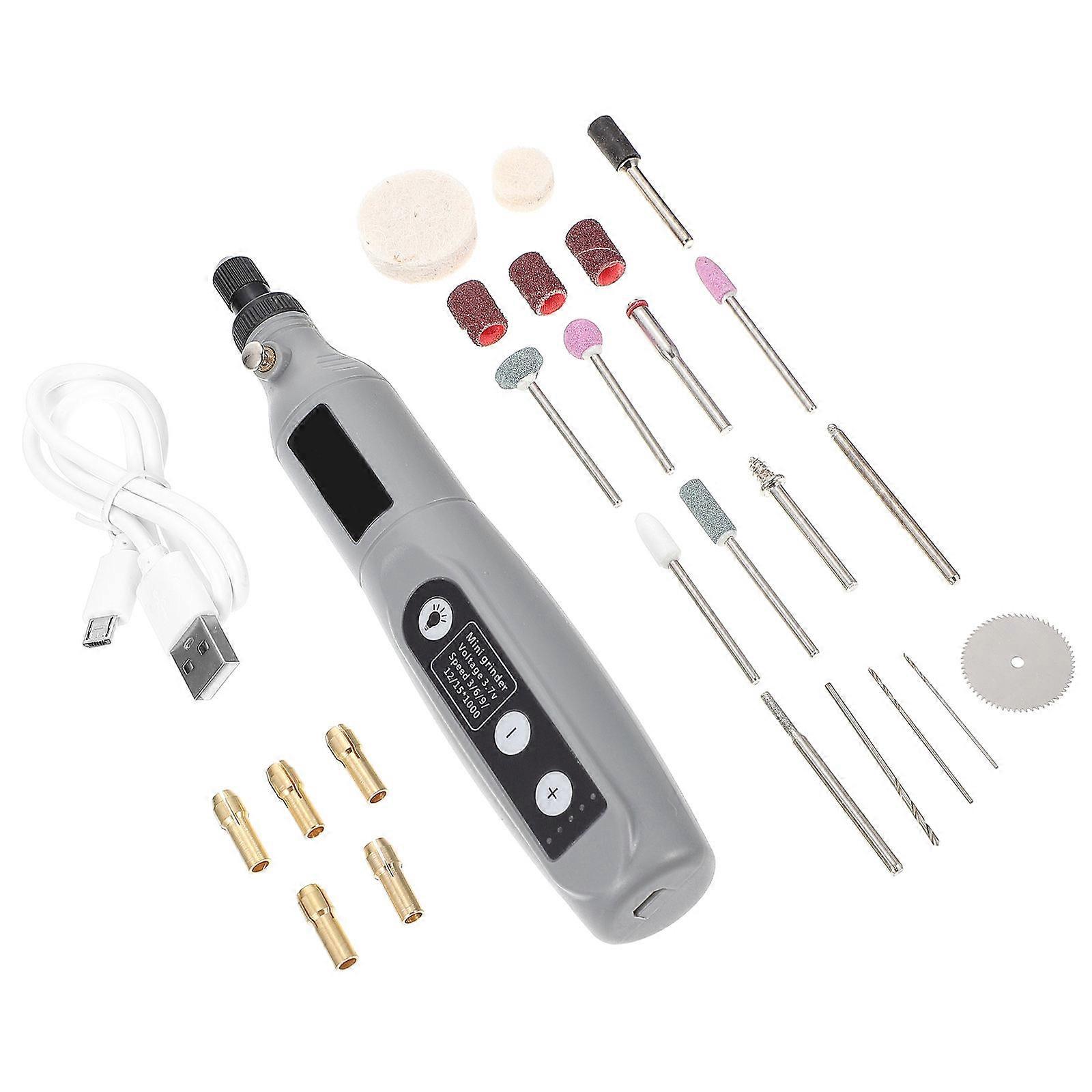 Grey Plastic Handheld Engraving Machine with LED Lights and 5 Control Levels for Engraving Use Mini Size