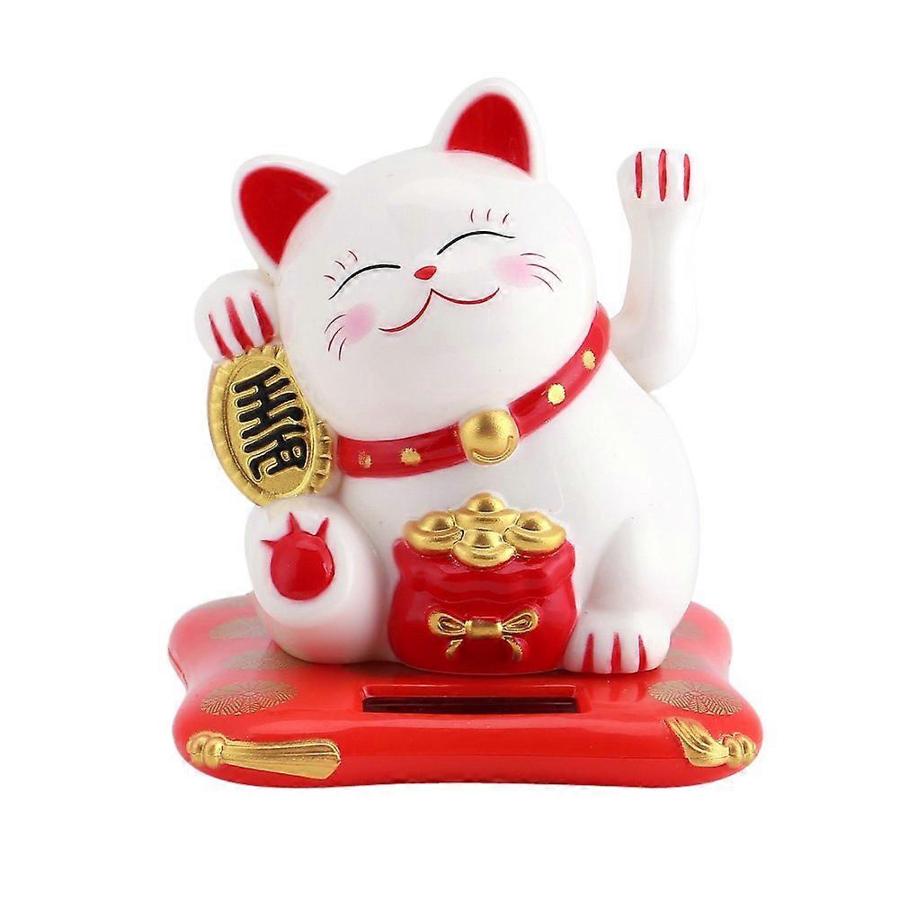 Happy Cat Waving With Your Arm, Welcome Cat Good Luck Wealth Waving Cat Solar Powered (Yellow) (White)