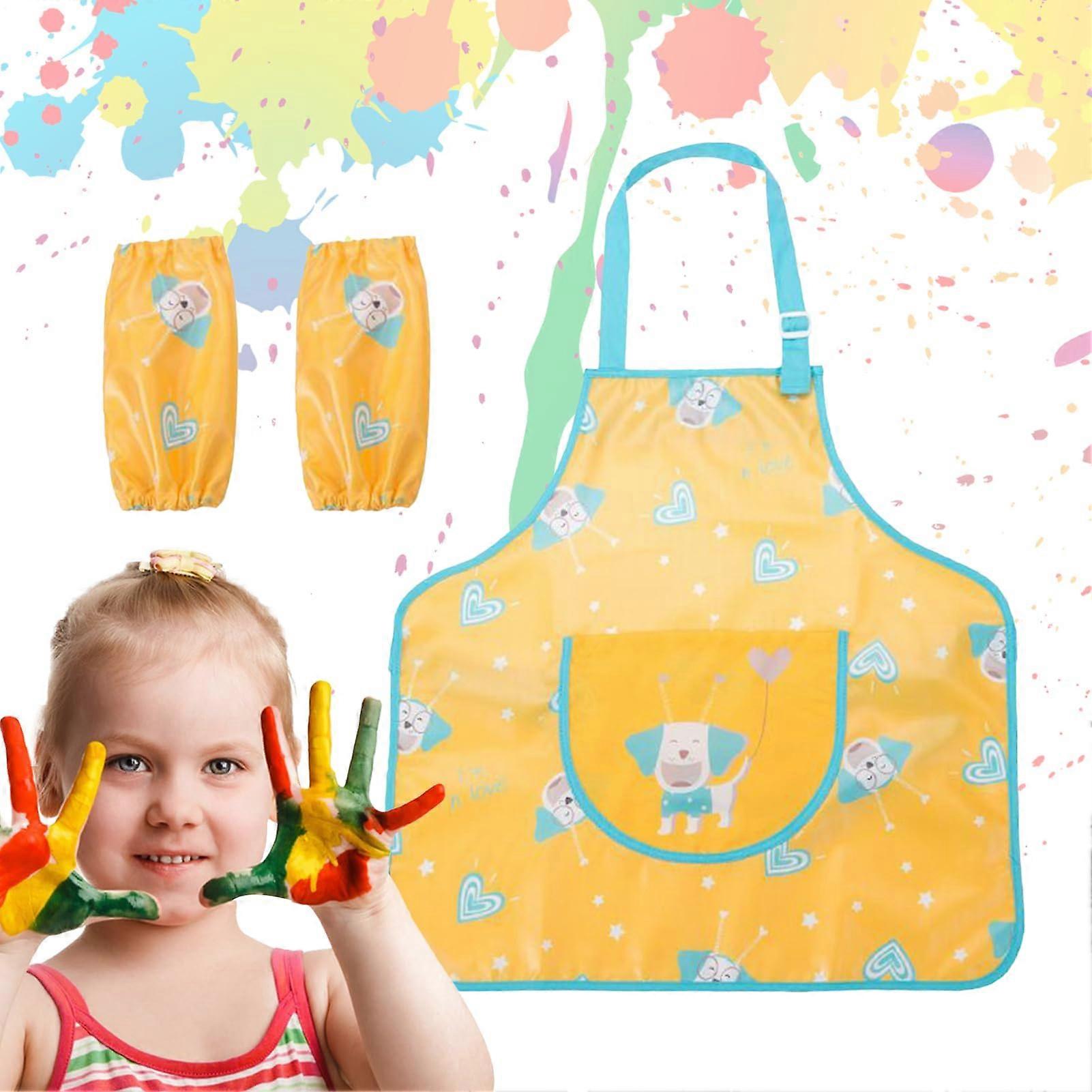 Waterproof Painting Smock for Toddlers, Adjustable Apron for Girls, Teens Family, Yellow